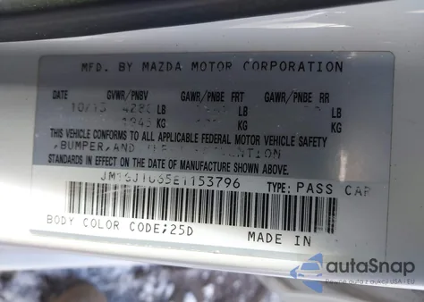 2014 Mazda Mazda6 I Sport из США, поврежденный, VIN JM1GJ1U65E1153796